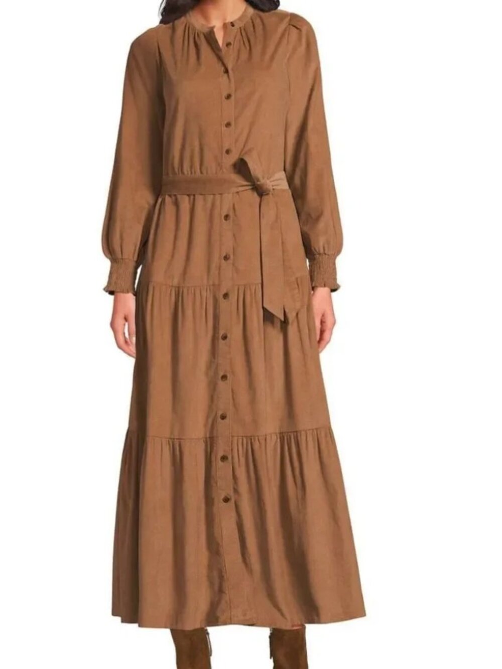 Lands' End Tan Corduroy Smocked Maxi Dress - Size Medium